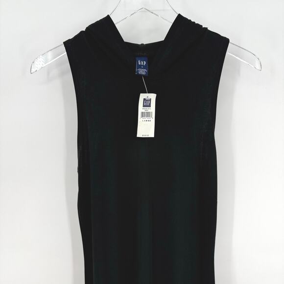 Vintage Gap Size Large Black Sleeveless Hooded Maxi Dress Stretch Side Slit - Picture 2 of 9